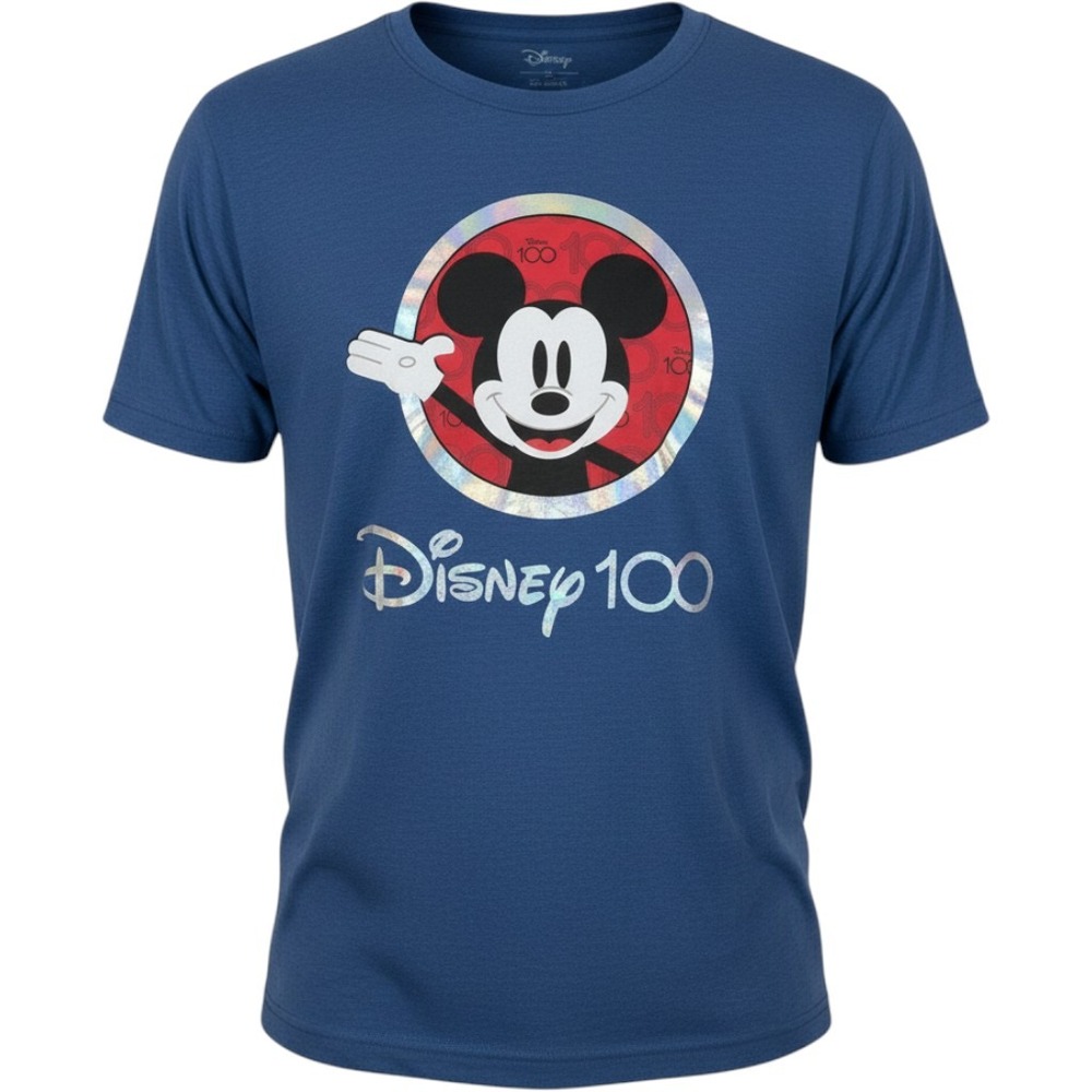 Disney‎ 100 Years of Wonder Mickey Mouse T-Shirt XL Blue Denim Heather Graphic